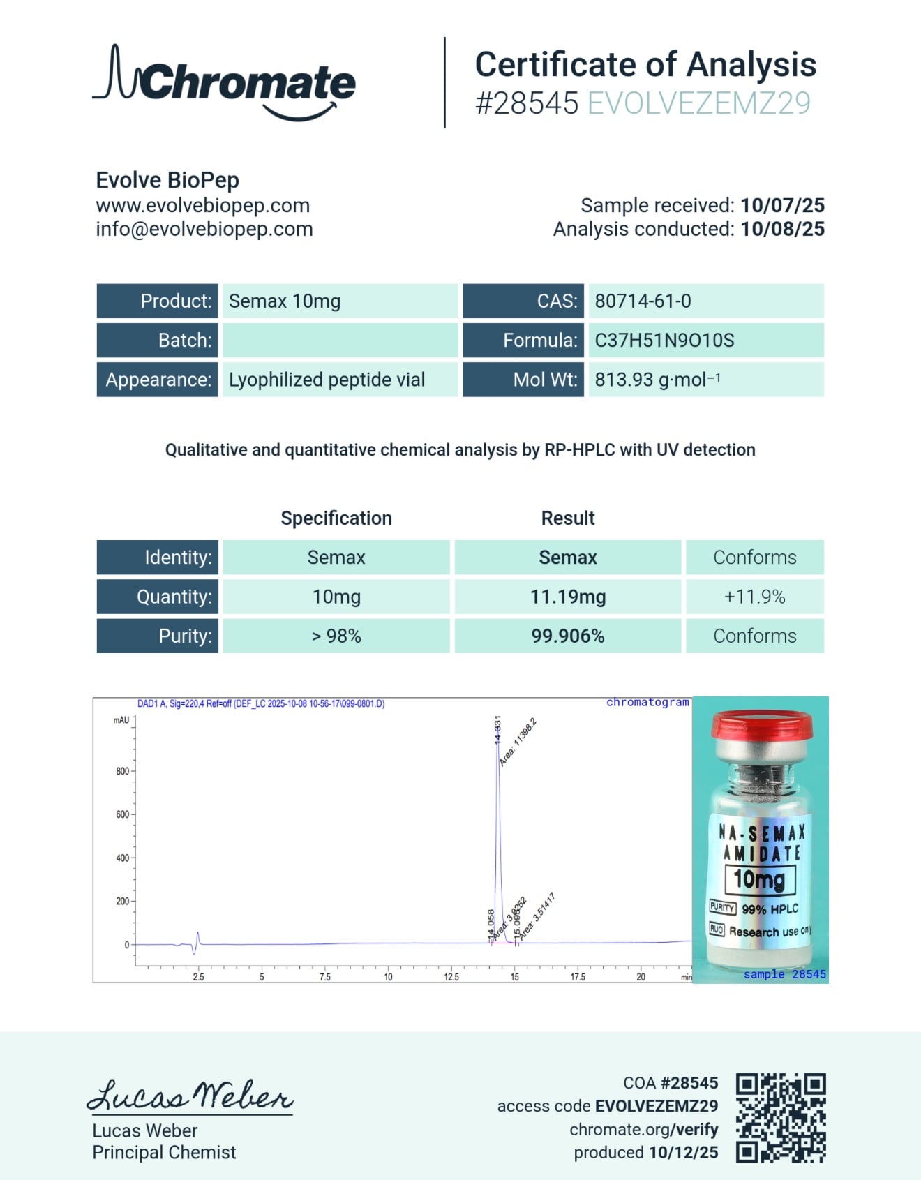 Semax Neuropeptide Research Analog 10mg - Image 2